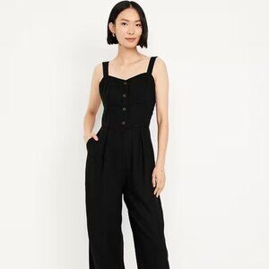 Old Navy Button-Front Linen-Blend Cami Jumpsuit